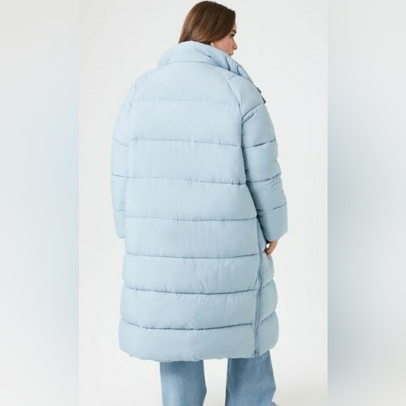 NEW Women Plus Size Longline Puffer Coat/Jacket! F21. Sky-Blue. 1X Adult. - Picture 9 of 16